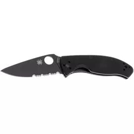 Ніж Spyderco Tenacious Black Blade, 8Cr13MoV, G-10, напівсерейтор к:black, фото 